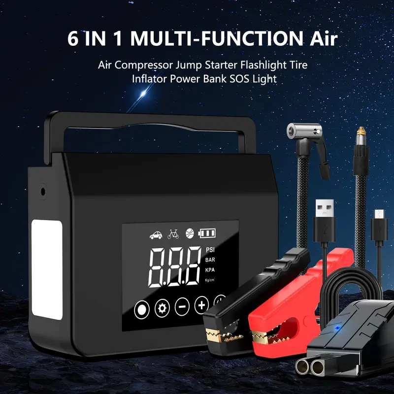 【New Release】2026 4000A Car Jump Starter with 150PSI Tire Inflator, 15000mAh Power Bank & LED Light, 4 in 1 All-Season Savior, Reliable in -20°F, Compatible with Most Cars & Trucks, For All Driving Situations
