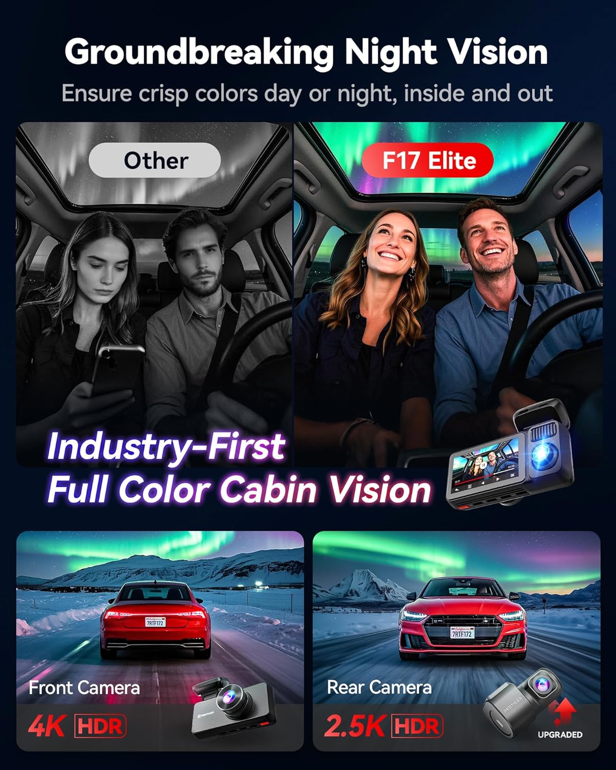 [Limited-Time Promotion] 4K 3-Channel Dash Cam: 3-Way Recording, Voice Control, GPS Positioning, HDR (High Dynamic Range) Imaging, and Parking Monitoring Mode.