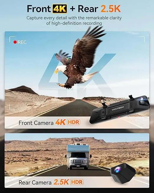 【New Release】WOLFBOX G900 PRO Mirror Dash Cam with STARVIS 2 IMX678 128GB Card 5.8GHz WiFi 4K Front 2.5K Rear Video TikTokShopHolidayHaul Dashcam for Cars