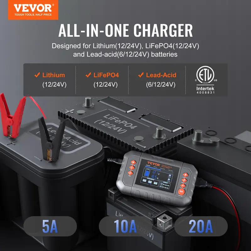 【BIG SALE】Smart Battery Charger, Summervibes, Various specifications, Lithium LiFePO4 Lead-Acid (AGM / Gel / SLA) Car Battery Charger with LCD Display, Trickle Charger Maintainer Desulfator for Boat Motorcycle Lawn Mower Deep Cycle