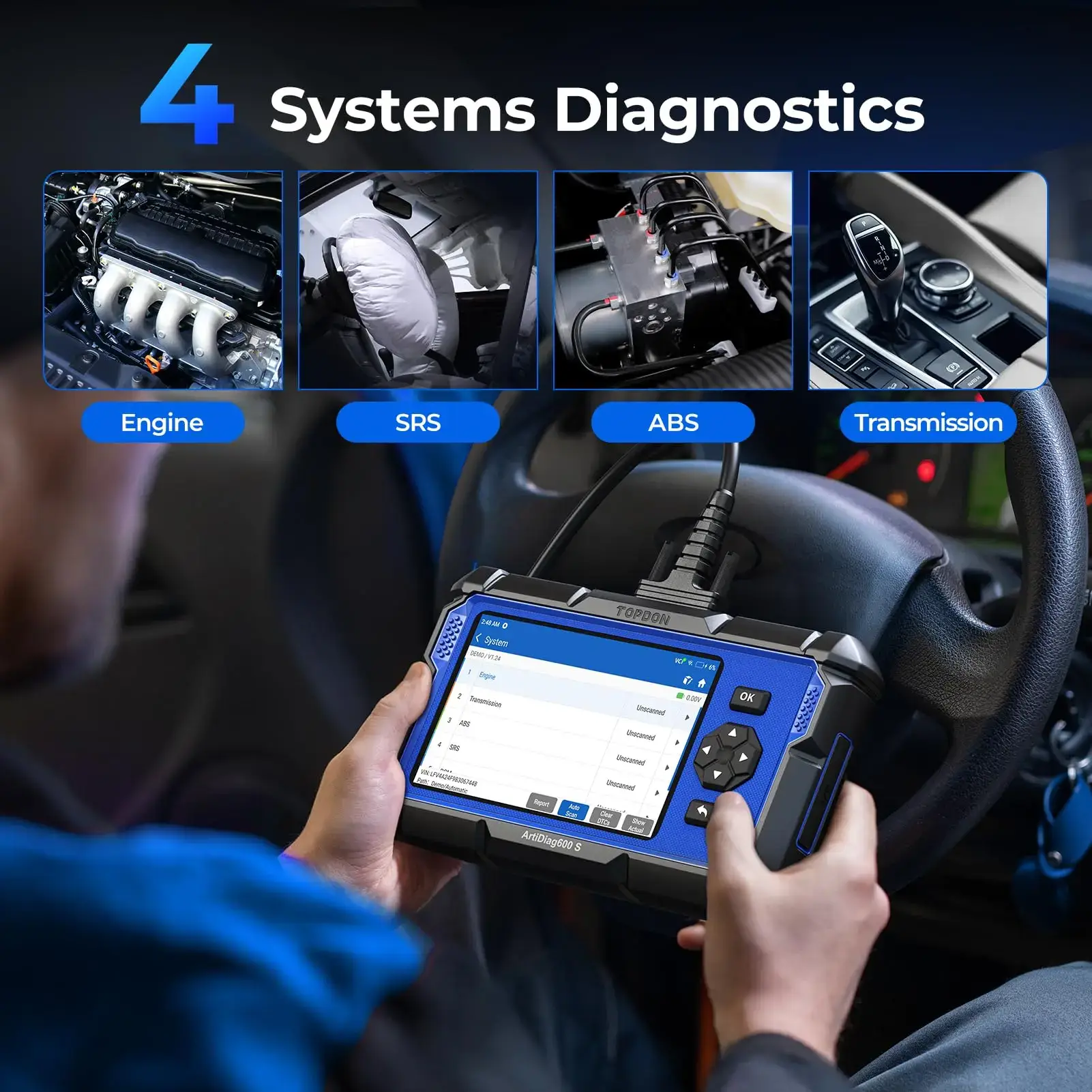 【BIG SALE】AD600S Car Vehicle OBD2 Scanner, Diagnostic Tool, ABS SRS Transmission Engine Code Reader, 9 Reset Services Scan Tool, Oil/Brake/BMS/SAS/DPF/TPMS/ETS Reset, Injector Coding, Lifetime Free Update