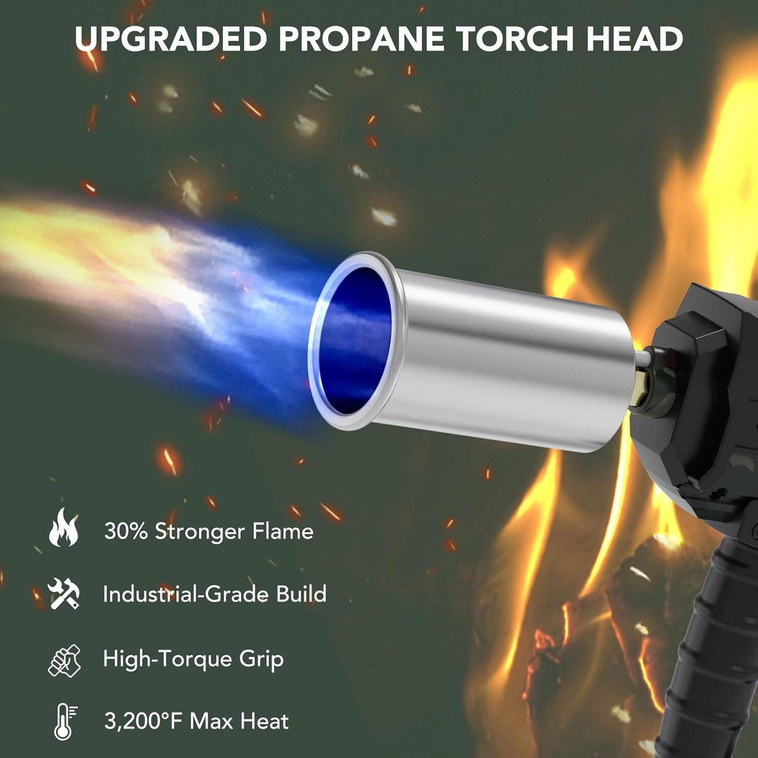 High-Power Propane Cooking Torch (with Adjustable Flame Nozzle) — (Includes Two 16-oz Propane Fuel Canisters)