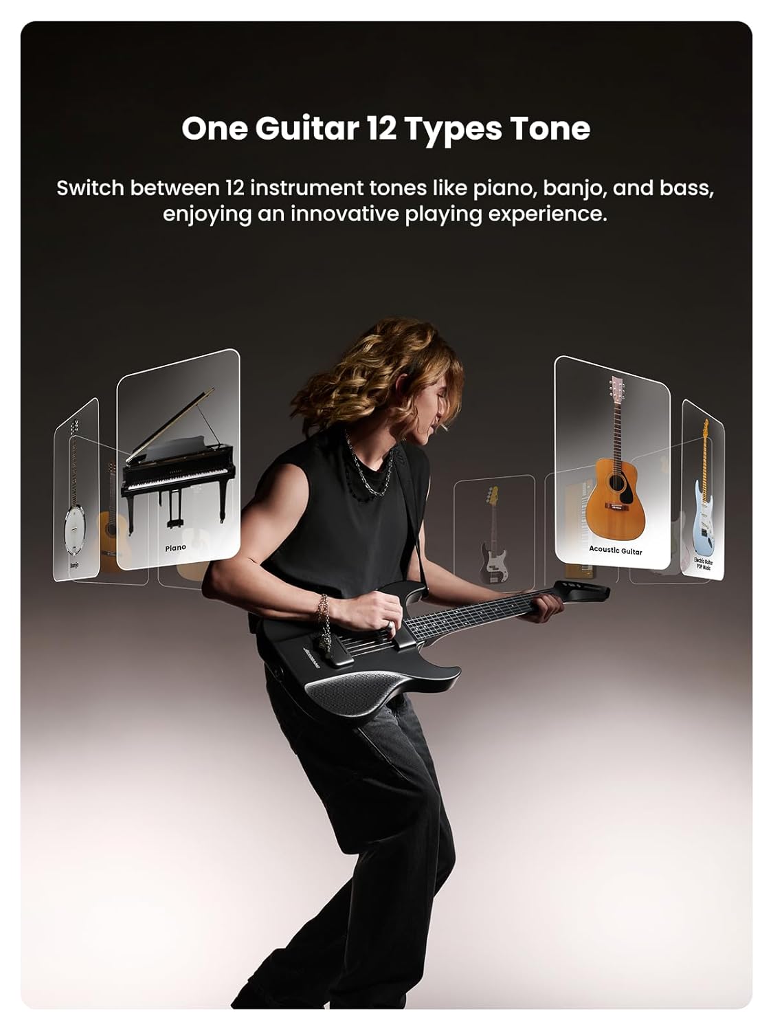  6-String Right-Handed Acoustic-Electric Guitar, Travel Silent Guitar With Detachable Fretboard, Headphone Jack, MIDI Guitar