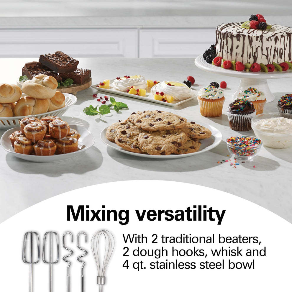【BIG SALE】This classic 2-in-1 stand mixer features 6 speed settings, 290 watts of power, 5 attachments, a 4-quart stainless steel mixing bowl, and a detachable hand mixer. It is suitable for baking, kneading, whipping, and more.