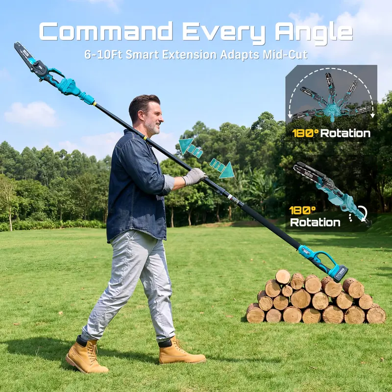 【Spotlight Day】SEESII 2 in 1 Cordless Pole Saw & Mini Chainsaw with 2 Batteries, Power Electric Polesaw for Tree Trimming, Chain Saw with Extension Pole, 16ft Reach, Limb Branch Cutter Pruner P8 Ace/P6 Ace CH800