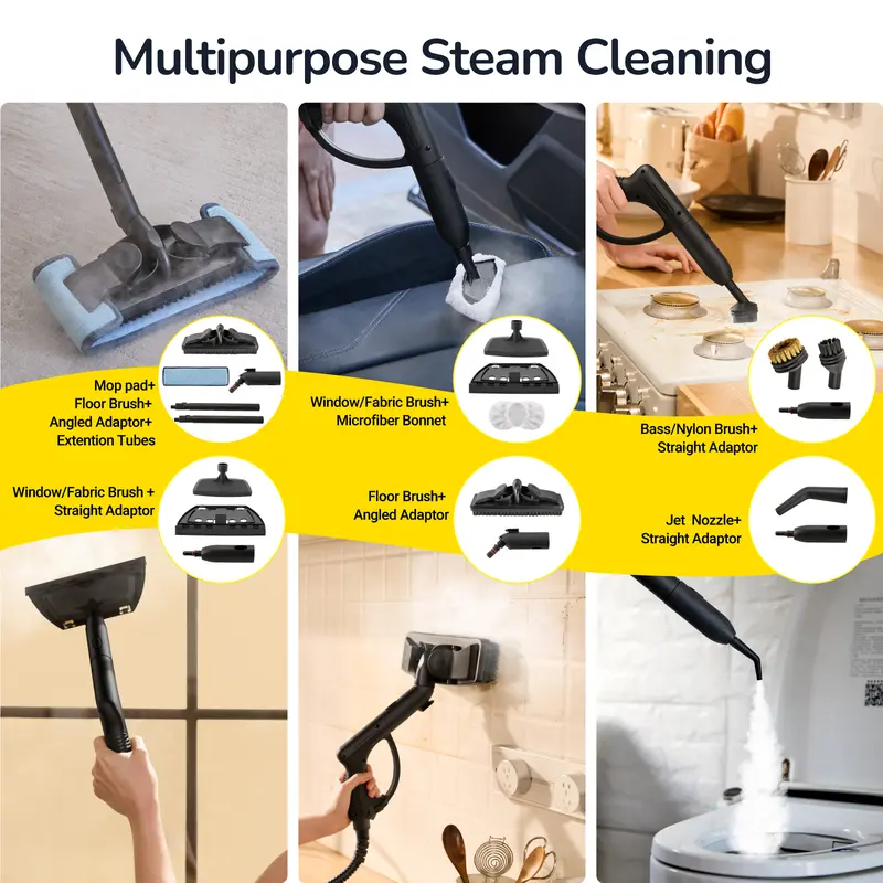 【Price Slash】Steambot Steam Cleaner With High Pressure Steam,Heavy Duty Chemical-Free Deep Cleaning forHouse,Kitchen,Bathroom,Car,BBQ Grill,Multi-Purpose Cleaning Steamer, grout brush, brass brush, steamer for cleaning