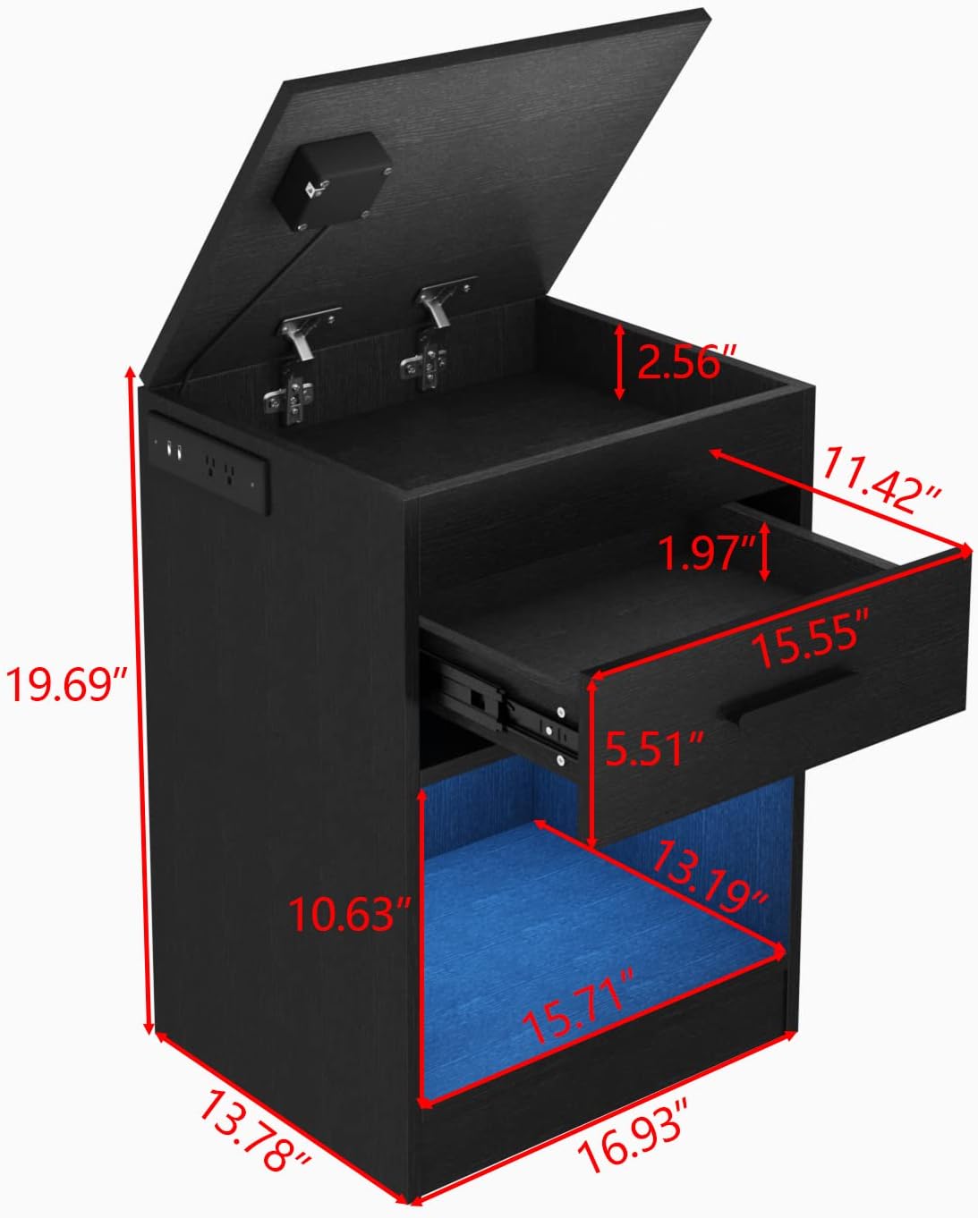 【Price Slash】Auromie Nightstand , Concealment Furniture with RFID Lock Cabinet and Power Outlets, Bedside Table with Hidden Compartment for Valuables Storage