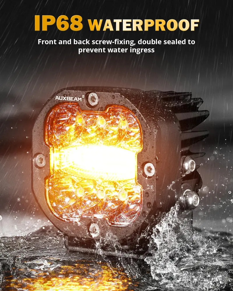 AUXBEAM LED Pods Light Offroad Driving Work Lights, X-PRO 3" 96W 6 Modes Dual Color Spot Flood Combo or V-ULTRA 5" 172W Side Shooter with Amber DRL, IP68 Waterproof for Trucks Jeep, 2PCS