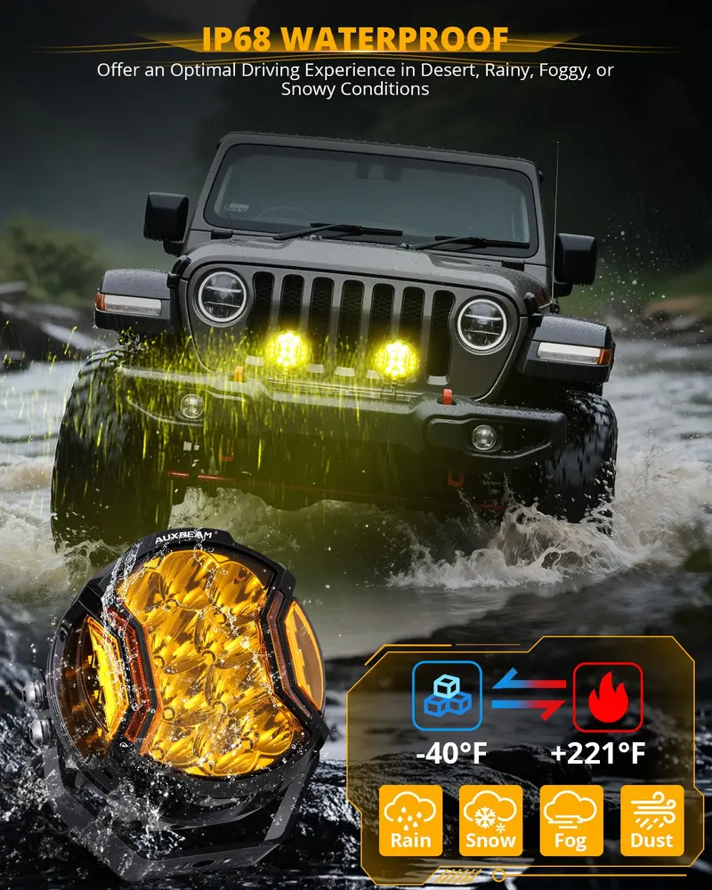AUXBEAM LED Pods Light Offroad Driving Work Lights, X-PRO 3" 96W 6 Modes Dual Color Spot Flood Combo or V-ULTRA 5" 172W Side Shooter with Amber DRL, IP68 Waterproof for Trucks Jeep, 2PCS
