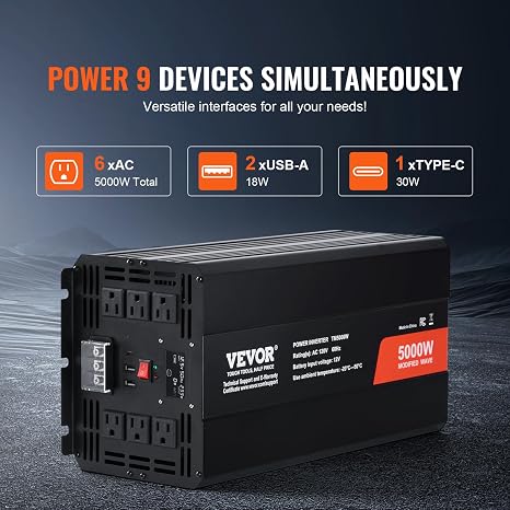 VEVOR Power Inverter, 2000W Modified Sine Wave Inverter, DC 12V to AC 120V Car Converter, with LCD Display, Remote Controller, LED Indicator, AC Outlets Inverter for Truck RV Car Boat Travel Camping