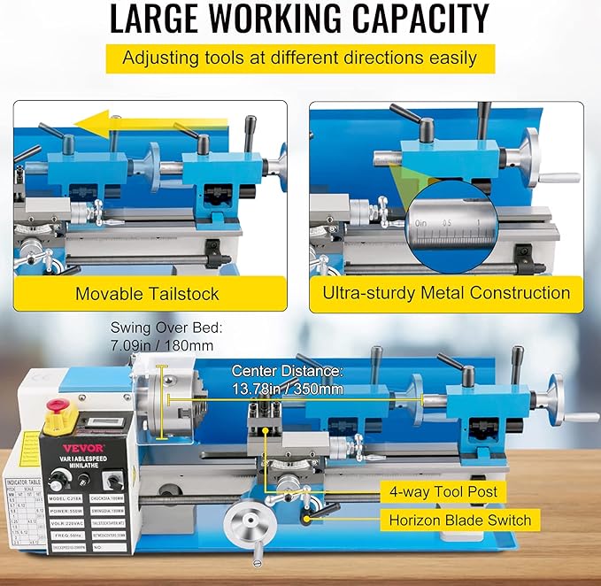 🎉Limited-Time Sale – 🎊VEVOR 7"x14" Metal Lathe, Upgraded Digital Display, CNC Mini Lathe, Precision Tool Kit