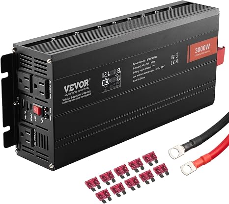 VEVOR Power Inverter, 2000W Modified Sine Wave Inverter, DC 12V to AC 120V Car Converter, with LCD Display, Remote Controller, LED Indicator, AC Outlets Inverter for Truck RV Car Boat Travel Camping