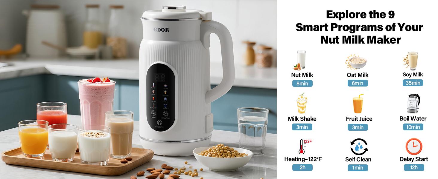 GDOR 42oz 9‑in‑1 Nut Milk Maker, Stainless Steel , Automatic Almond Oat Soy Milk Machine with Fruit Vegetable Juicer, Smoothie Maker, 12‑Hour Delay Timer, Large Touch Screen, Keep Warm, Boil Water & Self‑Cleaning for Home Kitchen, home essentials GDOR 42oz 9‑in‑1 Nut Milk Maker, Stainless Steel , Automatic Almond Oat Soy Milk Machine with Fruit Vegetable Juicer, Smoothie Maker, 12‑Hour Delay Timer, Large Touch Screen, Keep Warm, Boil Water & Self‑Cleaning for Home Kitchen, home essentials