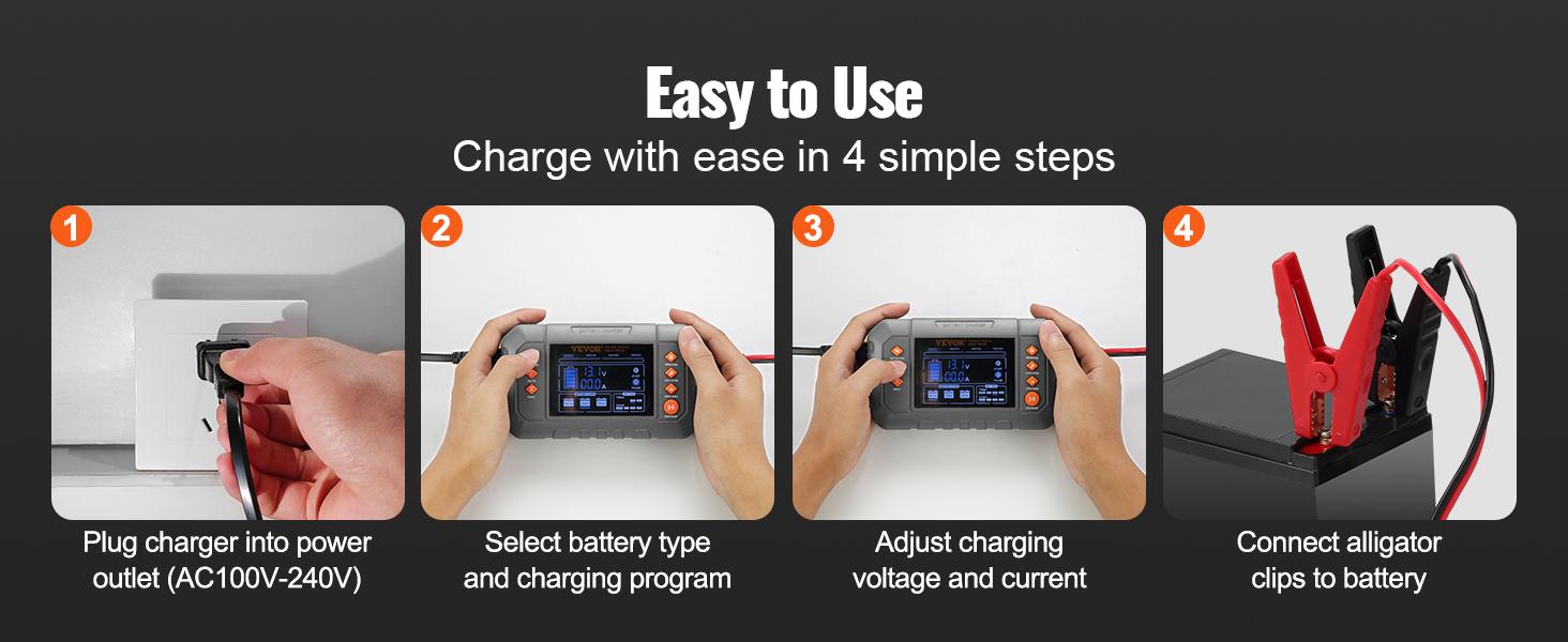 VEVOR Smart Battery Charger, Summervibes, Various specifications, Lithium LiFePO4 Lead-Acid (AGM / Gel / SLA) Car Battery Charger with LCD Display, Trickle Charger Maintainer Desulfator for Boat Motorcycle Lawn Mower Deep Cycle