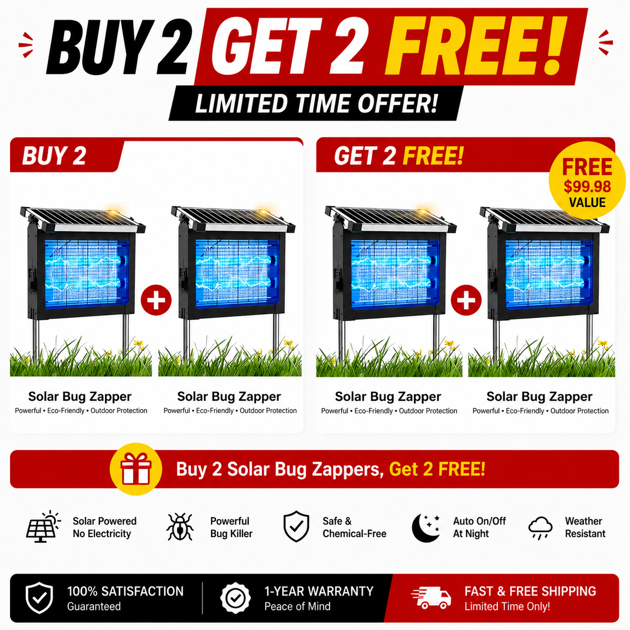 Spring Mega Sale - Waterproof Outdoor Solar Mosquito Killer Lamp (Buy One Get One Free)