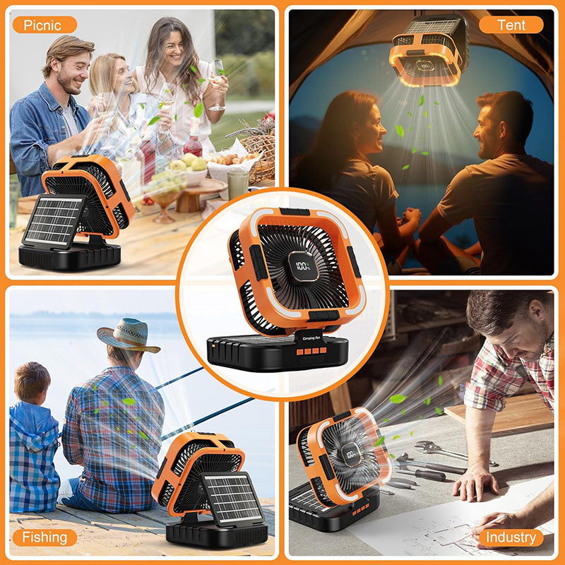 Perfect for camping, hiking, fishing, backyard gatherings, power outages, or even working in the garage and indoor use. With its fan, light, and power bank in one compact design, it&rsquo;s your go-to companion for indoor and outdoor comfort anytime, anywhere.