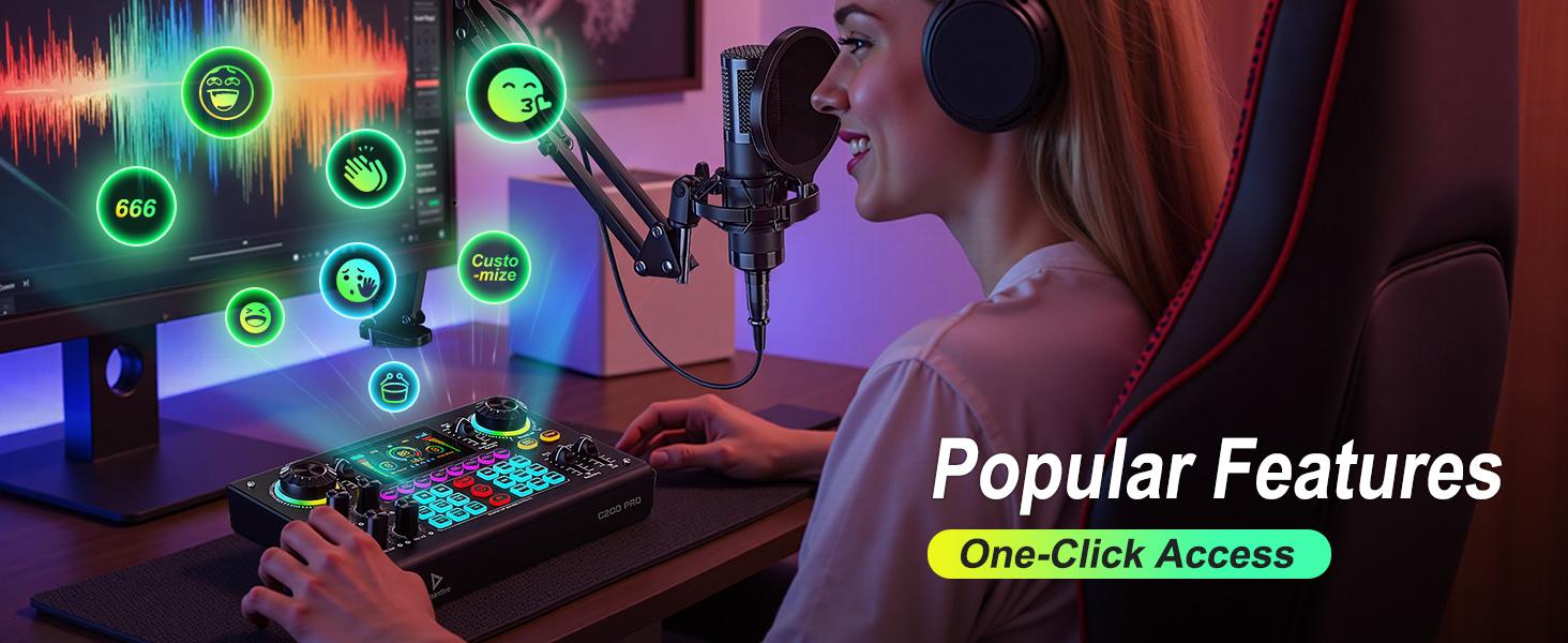 【US】Ideanthro C200 PRO-P15 Sound Card Kit | Dual-core DSP | Audio mixer with dual microphone and headphone connectivity | Adjustable tone and voice changer | Streaming equipment for PCs and mobile devices