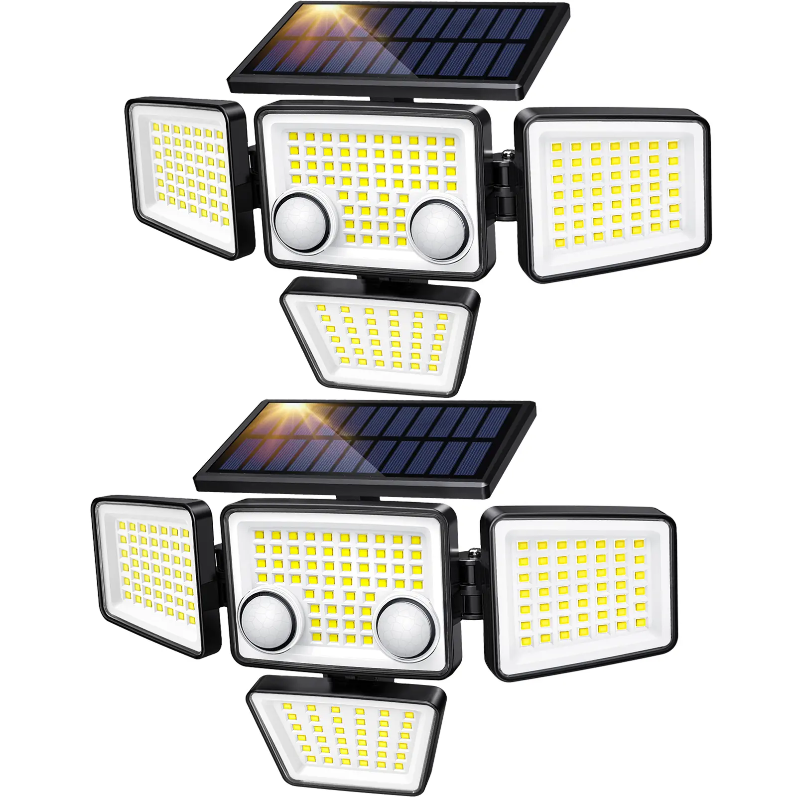 Solar Motion Sensor Lights-4 Heads 3000LM, IP65 Waterproof, 270°Wide Angle Lighting Security Light for Yard, Garage, Porch, Pool,Garden,Barn,Patio