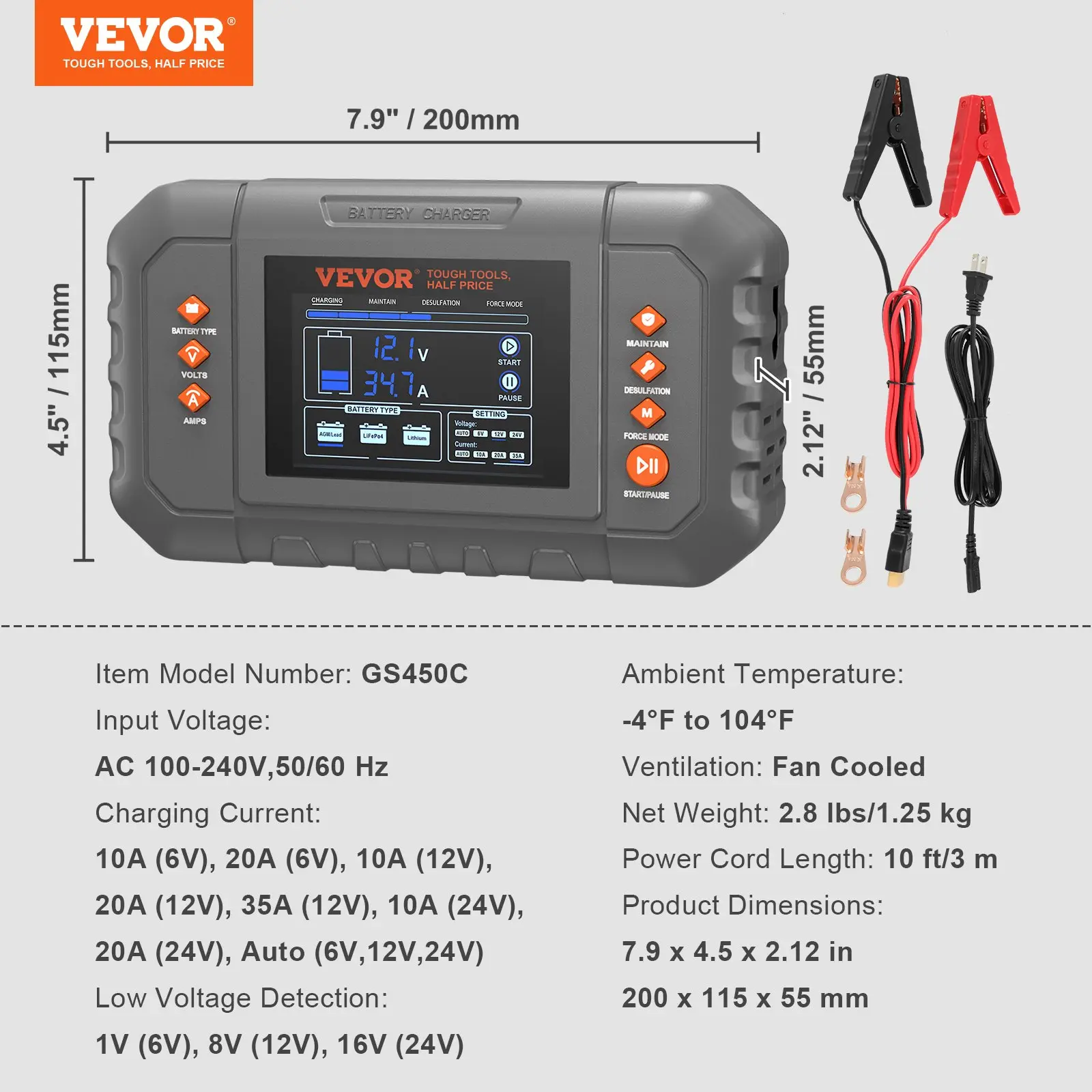 【BIG SALE】Smart Battery Charger, Summervibes, Various specifications, Lithium LiFePO4 Lead-Acid (AGM / Gel / SLA) Car Battery Charger with LCD Display, Trickle Charger Maintainer Desulfator for Boat Motorcycle Lawn Mower Deep Cycle