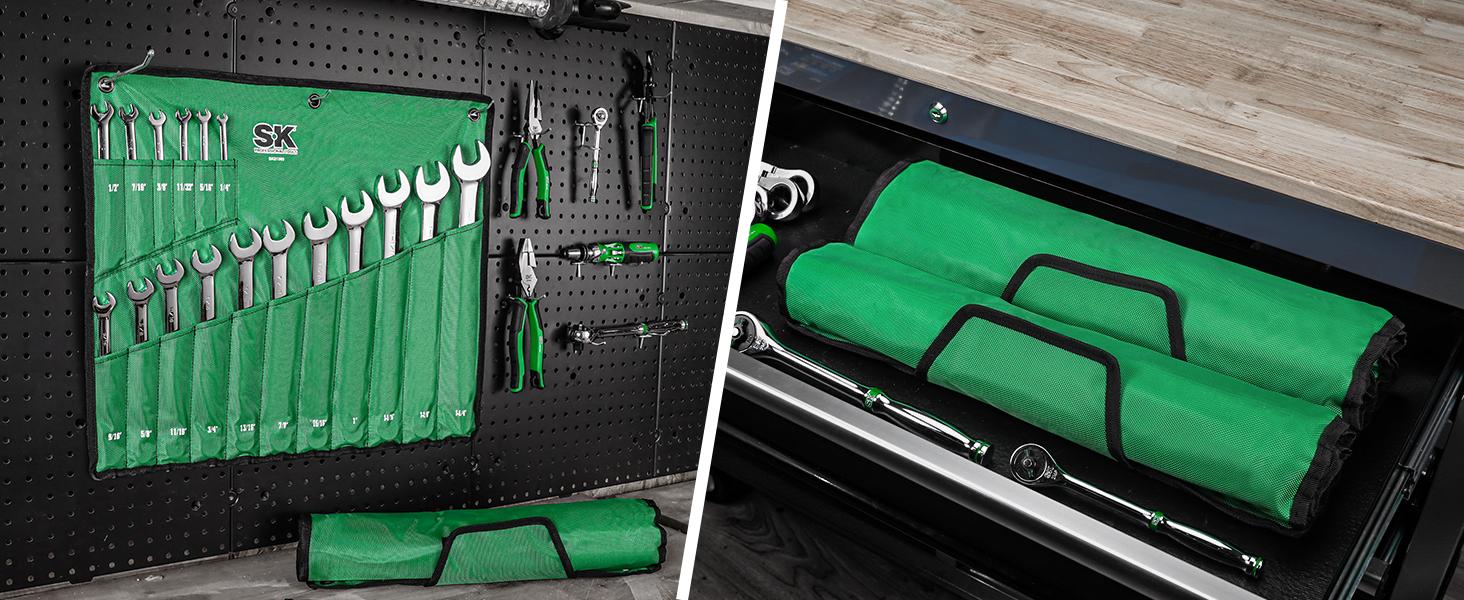 #backtoschool SK Combination Wrench Set, SAE & Metric, SuperKrome Finish, Premium CR-V Construction, with Rolling Pouch