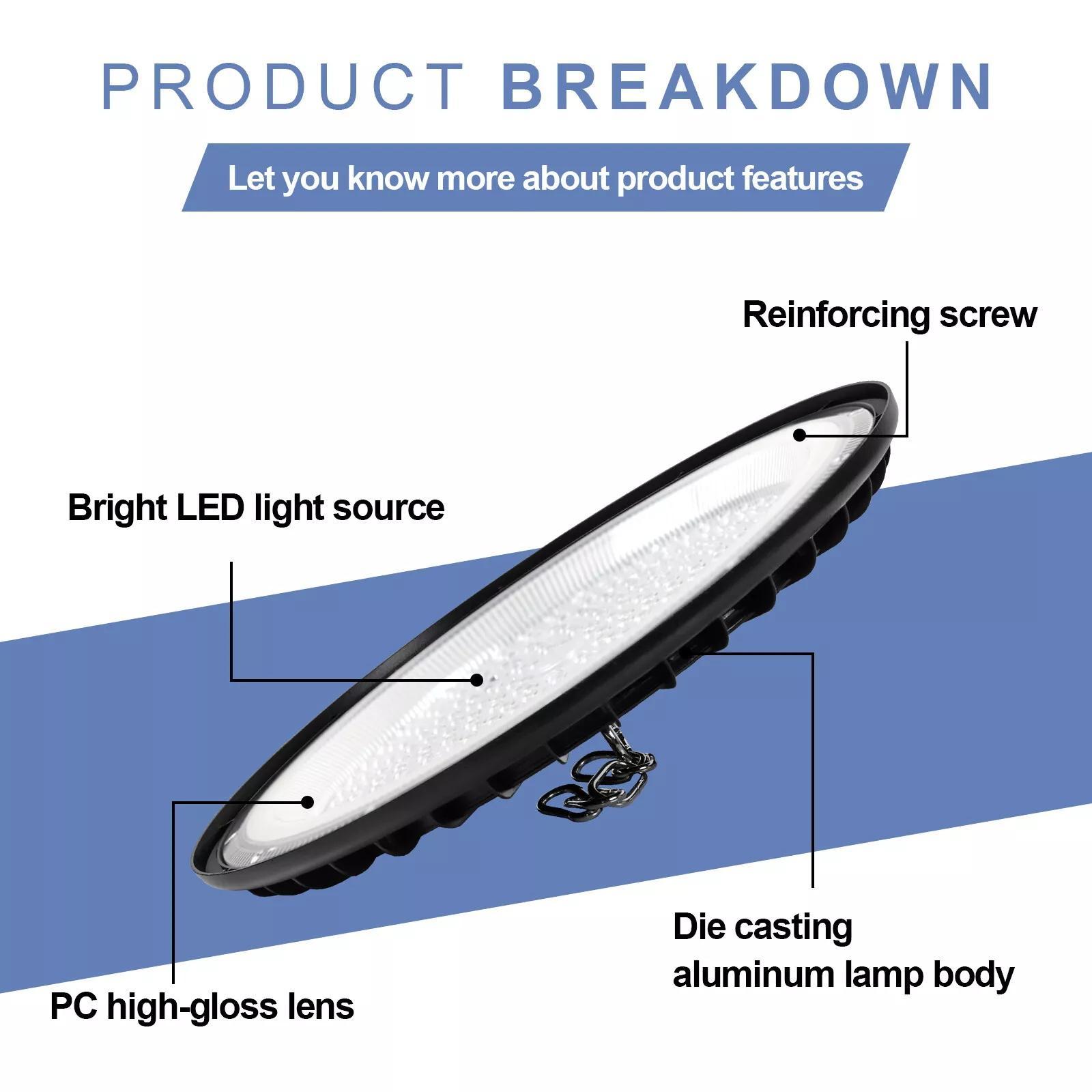 200W UFO LED High Bay Light Commercial Industrial Lighting for Warehouses and Retail Spaces 30,000 Lumens, Includes US Standard Plug and Suspension Chain, 6000K Daylight Color Temperature, Safe and Efficient,DealsForYouDays