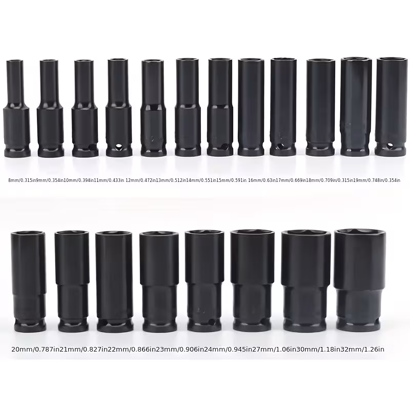 20pcs 1 2 drive metric deep impact socket set cr   metric tool set 8mm 32mm chrome vanadium steel electric wrench extended hexagonal socket set universal   socket head automobile maintenance tool set Product details 0