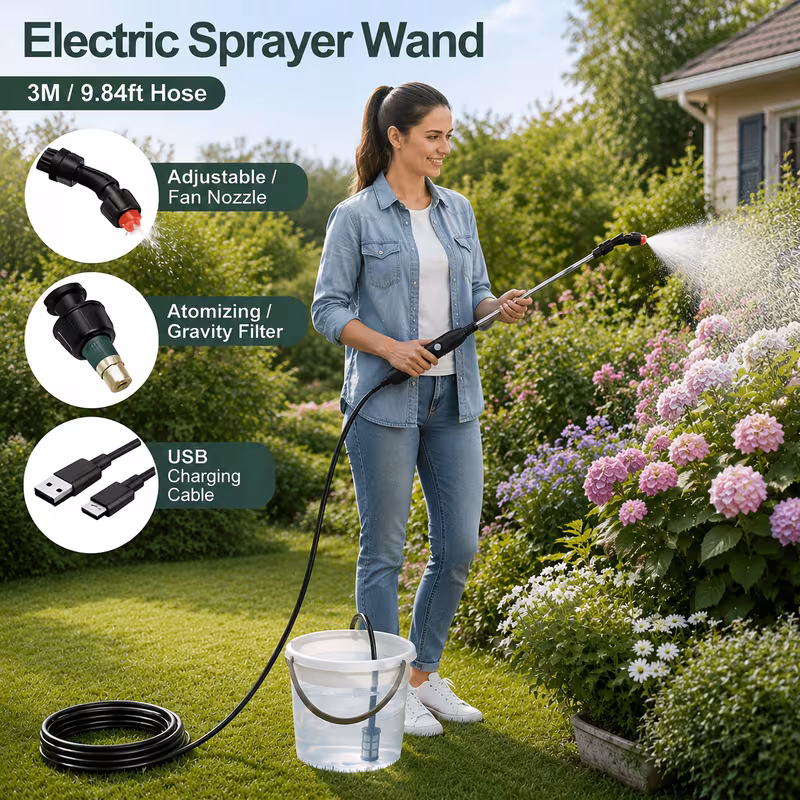 long tube nozzle sprayer 3 mode multifunction garden hose wand lightweight aluminum watering wand suitable for home gardens yard watering vehicle cleaning made of abs material comfortable grip light and portable 2800mah battery Product details 1