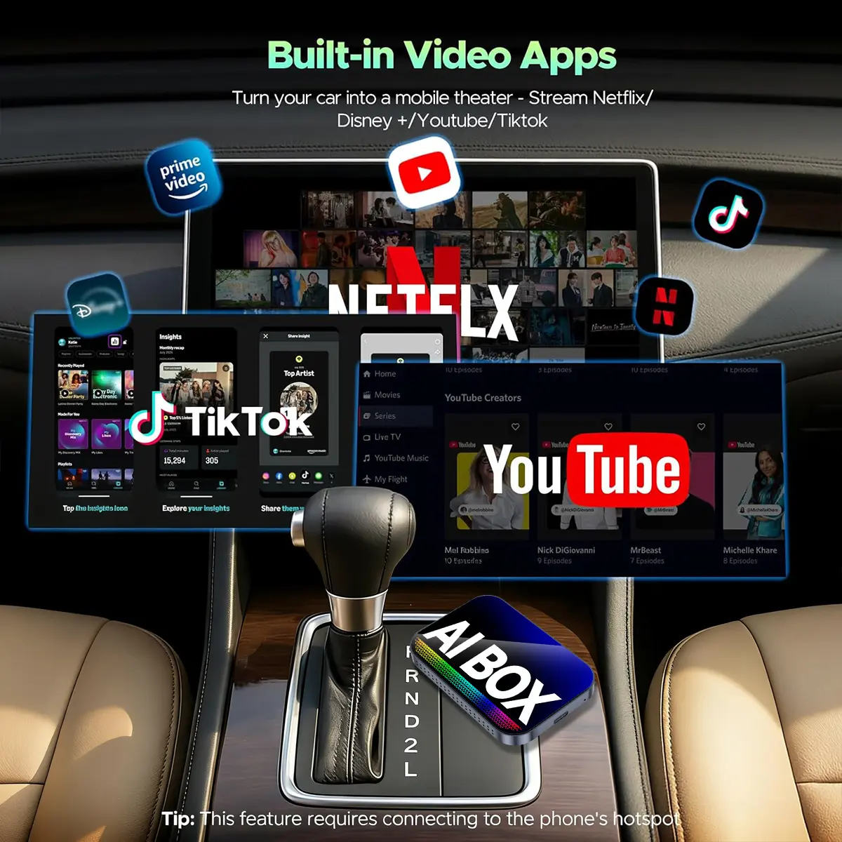 (MAKASRI AIBOX-AIR) 4-in-1 Wireless CarPlay & Android Auto Adapter Compatible with Netflix YouTube TikTok Screen Mirror Link & Play for OEM Wired CarPlay Cars