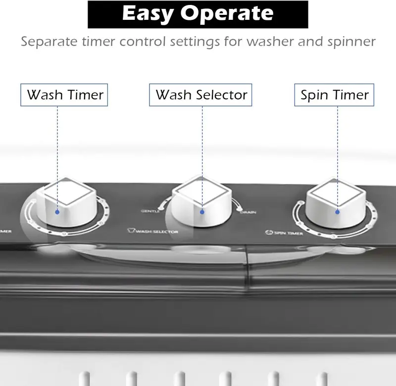 【New Release】Portable Washing Machine, 20Lbs (12Lbs Washing and 8Lbs Spinning) Twin Tub Washing Machine w/Drain Pump, Semi Automatic Compact Washer & Sipnner, Portable Washer Dryer Combo for Apartments Dorms RV Camping