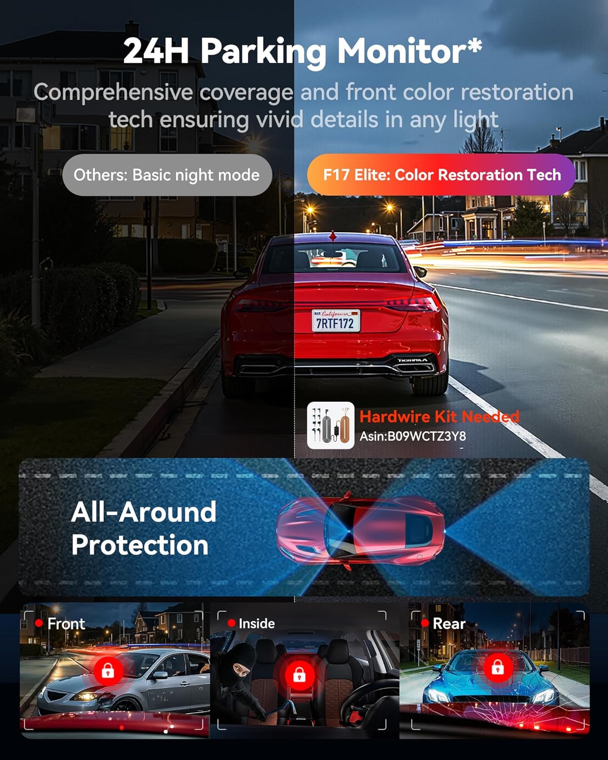[Limited-Time Promotion] 4K 3-Channel Dash Cam: 3-Way Recording, Voice Control, GPS Positioning, HDR (High Dynamic Range) Imaging, and Parking Monitoring Mode.