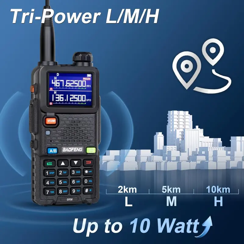 【New Release】BAOFENG 5RH 10W Walkie Talkie – Long Range Ham Radio (Upgraded UV-5R), NOAA Weather Alert, 999 Channels, Rechargeable Two-Way Radio for Emergency, Camping, Off-Road & Survival (FRS/GMRS Compatible) Audio