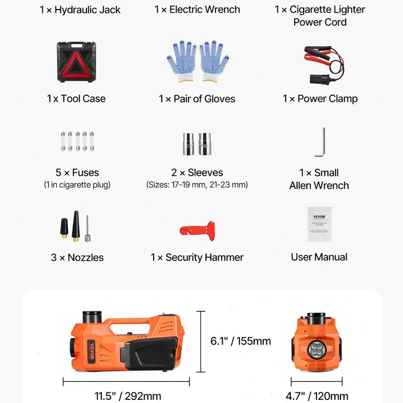 【Spring Warehouse Clearance】 Electric Car Jack Set, Summervibes, Max 5 Ton/11023 LBS Hydraulic Jack/Scissor Jack with Electric Impact Wrench, Built-in Inflatable Pump and LED Light, Portable Car Lift for SUV MPV Sedan Truck Change Tires Garage Repair