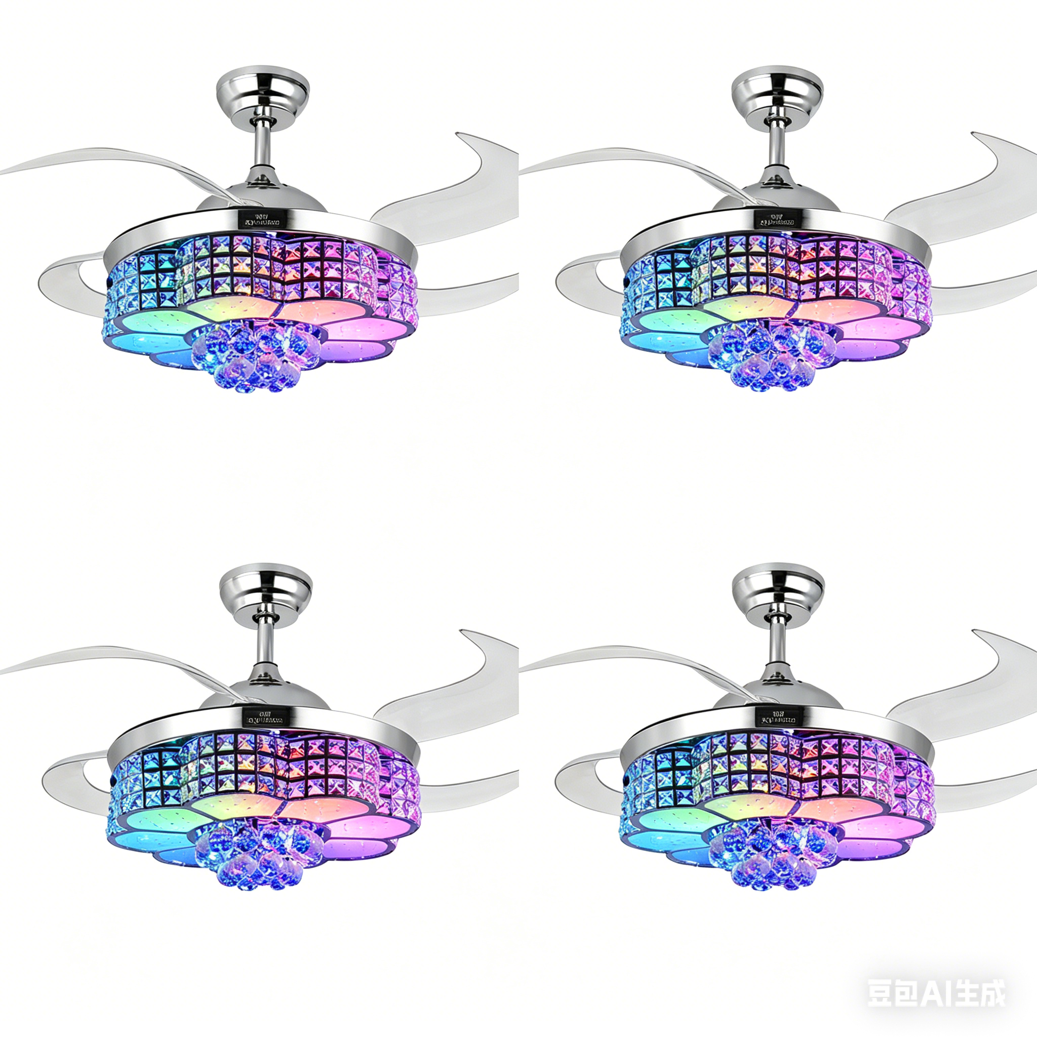 Retractable Crystal Ceiling Fan with Speaker,Remote/APP Control, 6 Speed Reversible RGB-LED Light, Atmosphere Lighting Ambient Decoration Lamp, Excellent Gifts Changing Nightlight tiktokshopspringglowup