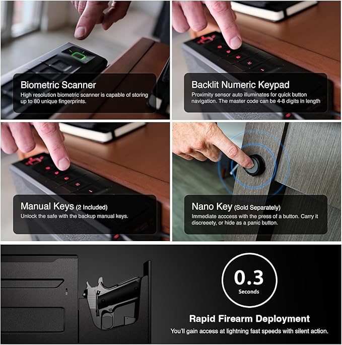 Limited-time discount - VAULTEK Smart Handgun Safe: Quick-opening, automatic sliding door handgun safe with biometric scanner, real-time alarm and mounting plate (biometrics + ViSN WiFi).