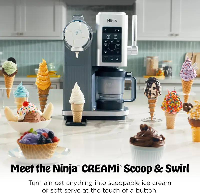【Double Discount】Ninja CREAMi Scoop & Swirl 13-in-1 Ice Cream Maker, Gelato, Sorbet & Frozen Yogurt Machine, Includes Two 16 oz 2-in-1 Pints