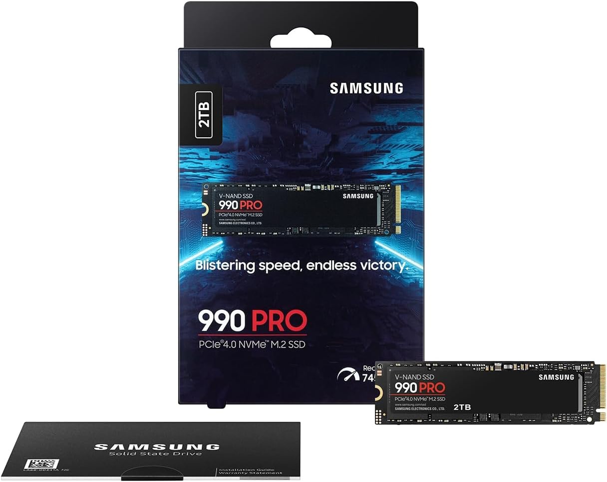 Father's Day Limited-Time Sale -- Samsung 990 PRO SSD, M.2 2280 Internal Solid State Drive, Serial Number Included. Read speeds up to 7,450 MB/s for high-end computing, gaming, and heavy-duty workstations.
