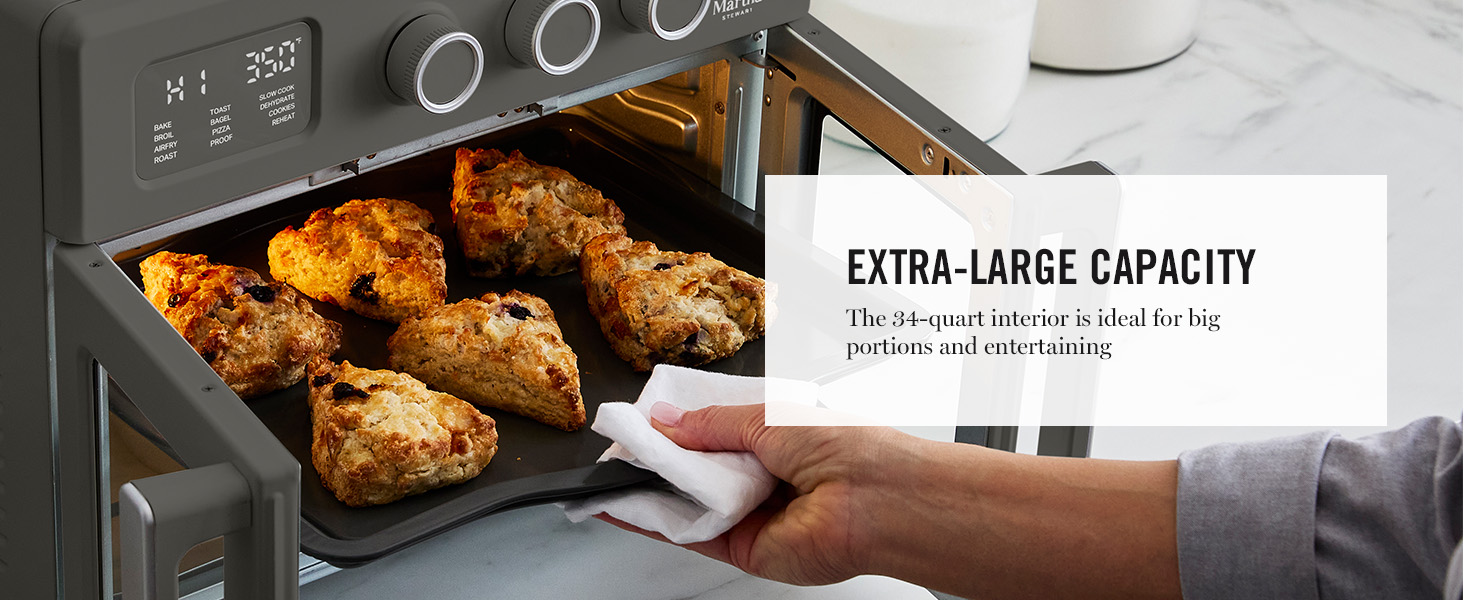 💥Special Offers  Martha Stewart French Door Air Fryer Toaster Oven Combo, 34QT Countertop Convection, 12-in-1, Bake, Broil, Roast, Fits 12” Pizza, Dehydrate, 5 Accessories, Air Fry Basket, Stainless Steel, Caviar Gray From the manufacturer