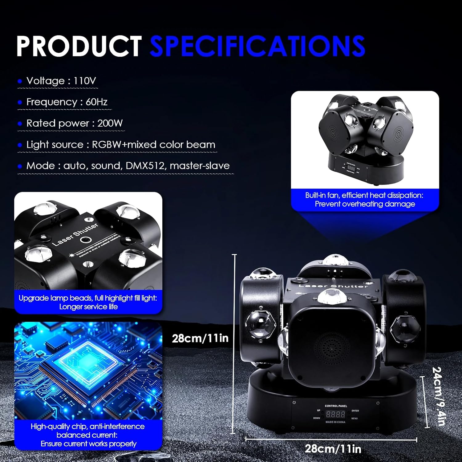 💥🎆 Buy One, Get One Free! Upgraded 16-LED Rotating Beam Light (Remote Control & Sound-Activated Modes) ✨🎁