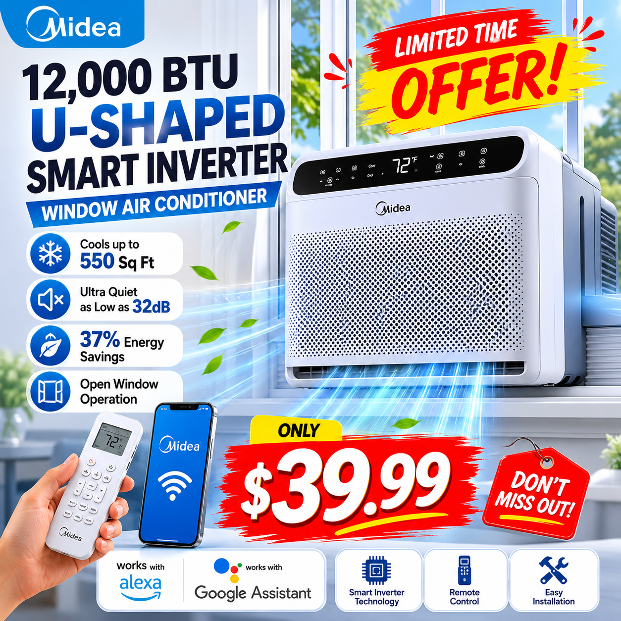 [Limited-time promotion, limited quantities available]Midea Smart Inverter Window Air Conditioner