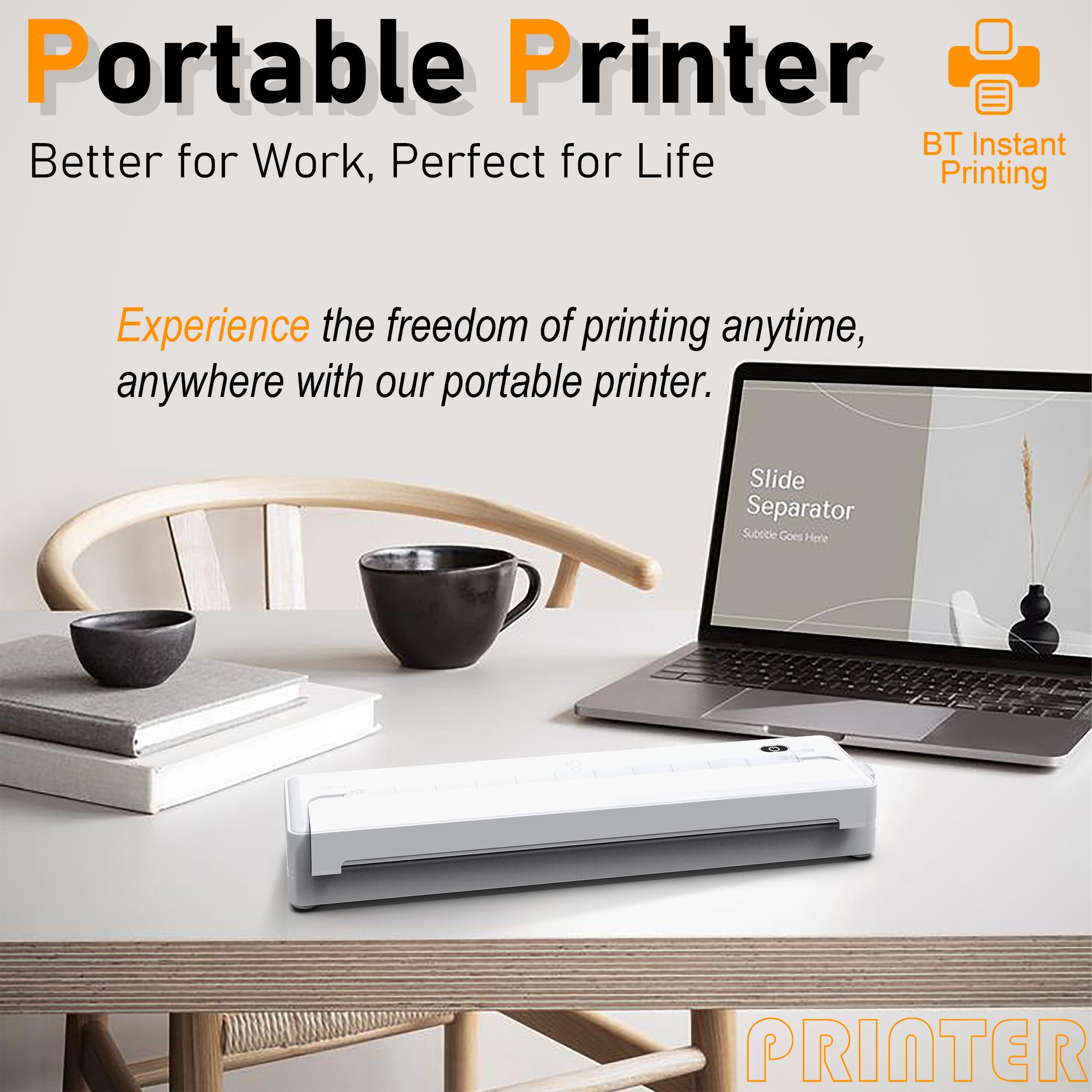 Portable A4 Thermal Printer Wireless Connectivity Rechargeable for A4 A5 A6 Size Paper & Label Paper Ideal for Work Travel Home