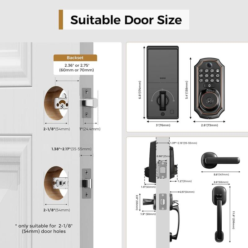 🛡️[SMART UPGRADE] 5-in-1 WiFi Smart Lock with Camera & Doorbell, Keyless Entry Handleset 🚪