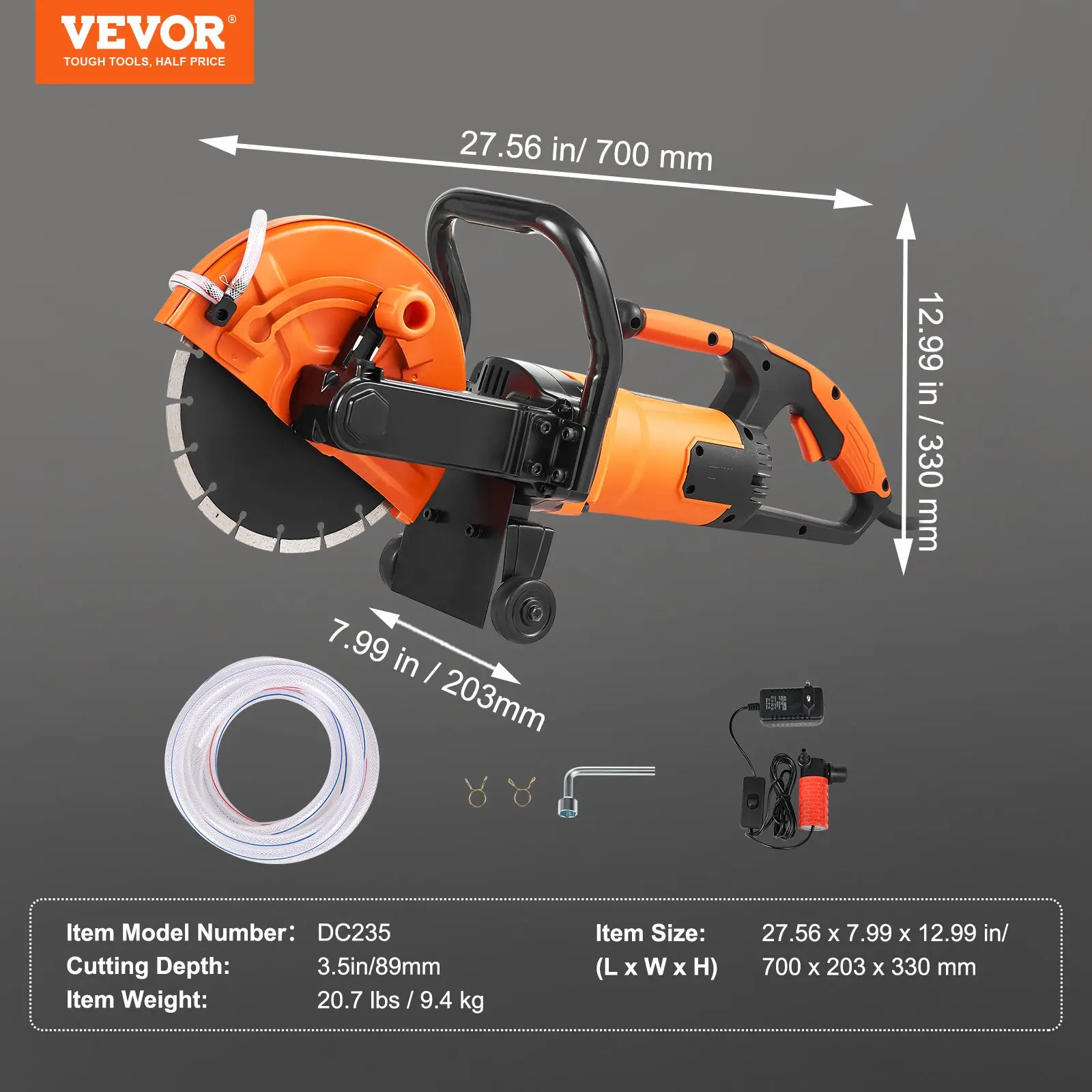 🔥【fathers day gift】VEVOR Electric Concrete Saw 16 in3200 W 15 A Motor Circular Saw Cutter with Max. 6 in Adjustable Cutting DepthWet Disk Saw Cutter Includes Water LinePump and Bladefor StoneBrick Construction