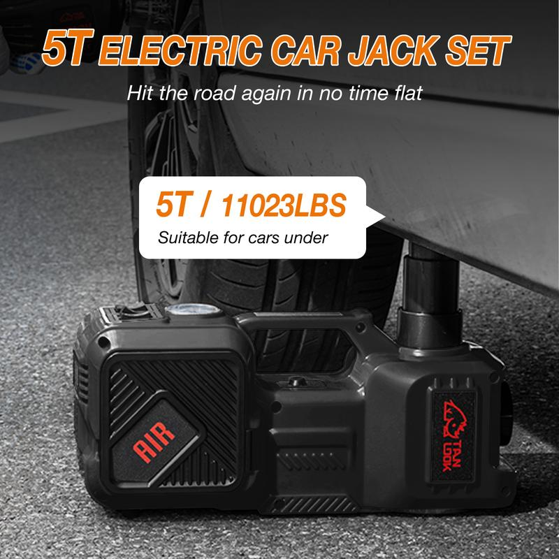 【🏆5-Year Warranty】5-in-1 Electric Hydraulic Car Jack Kit 5 Ton 12V Car Jack Hydraulic with Electric Impact Wrench & Inflator Pump, Portable Car Lift Emergency Roadside Tire Change Tool Set for SUV Sedan