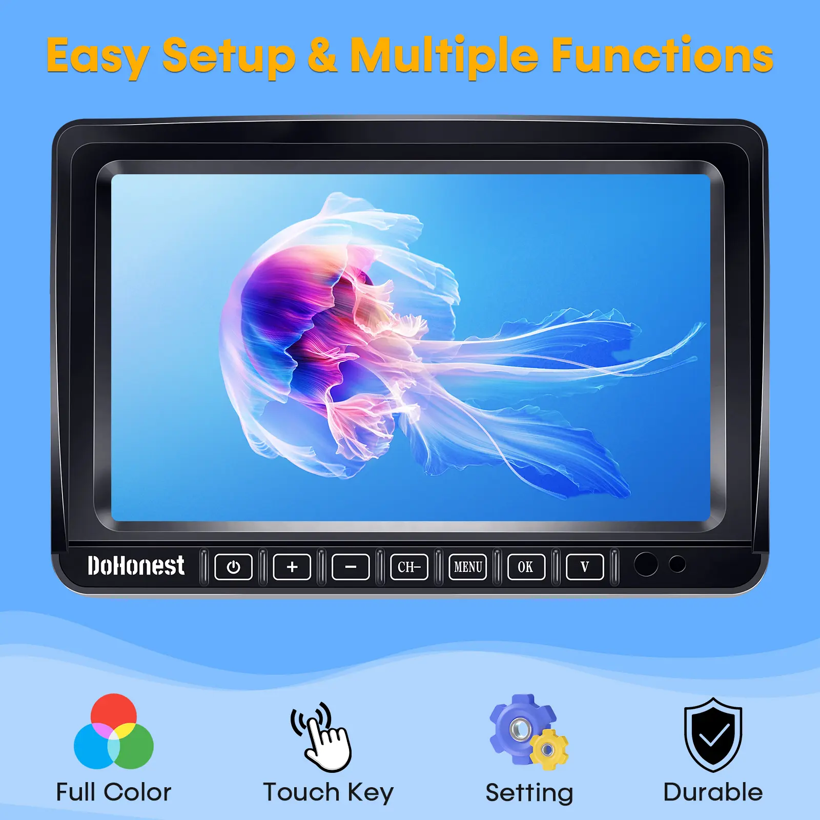 Dual RV Wireless Backup Camera for Trailer,Solar RV Rear View Camera with 7-inch Recording Monitor