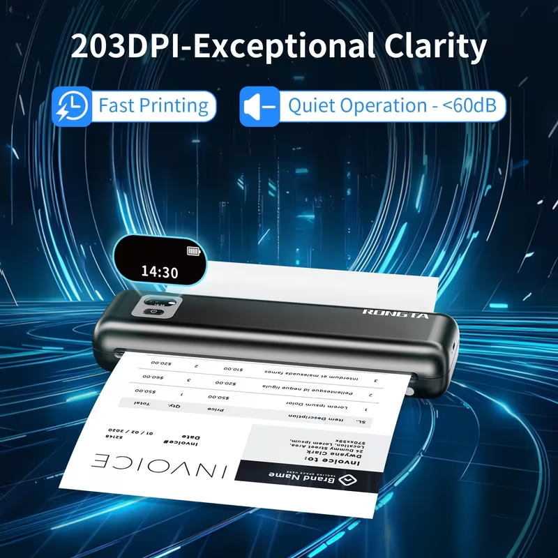 Wireless A4 Thermal Printer - Portable, Inkless, Compatible with Phone, Android