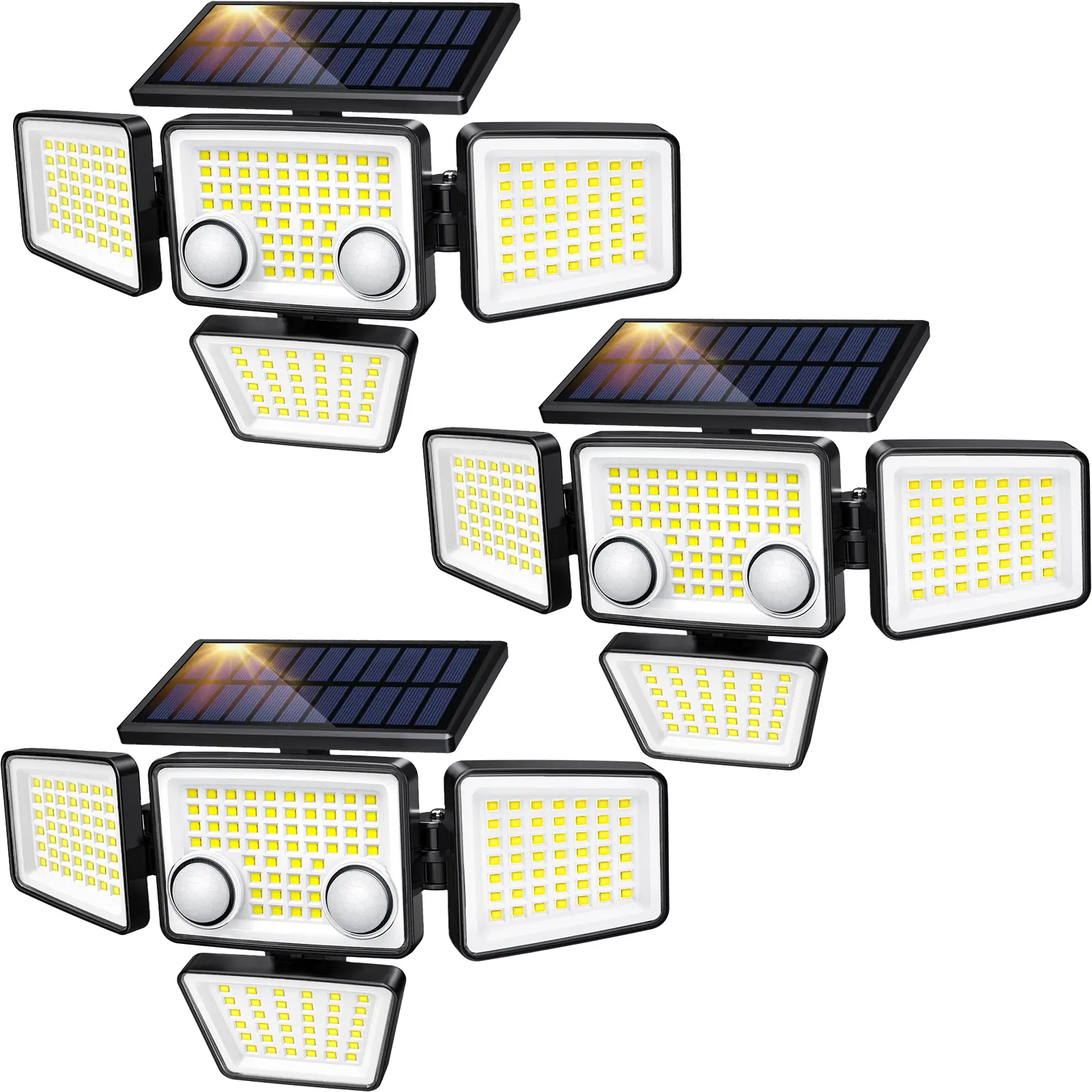 Solar Motion Sensor Lights-4 Heads 3000LM, IP65 Waterproof, 270°Wide Angle Lighting Security Light for Yard, Garage, Porch, Pool,Garden,Barn,Patio