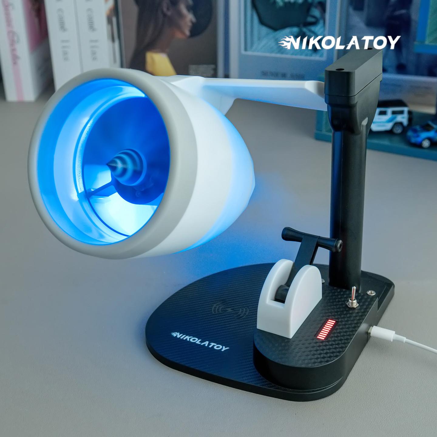 NIKOLATOY Jet Engine Fan Model Desk Gadget with Wireless Charger, Turbofan Engine Model Display with Rotating LED Blades, Creative Desktop Jet Fan Office Decor Engineering Gift for Men