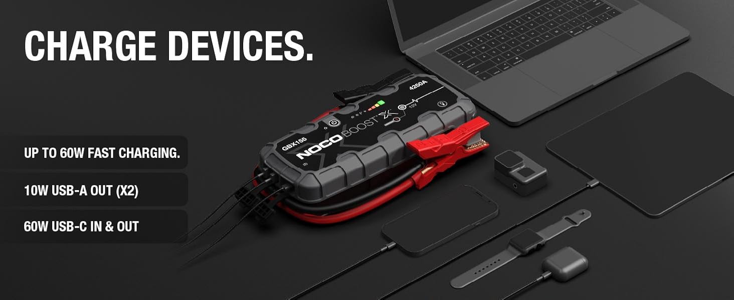 jump starter car battery charger jumper cables pack lithium portable start box power bank usb-c