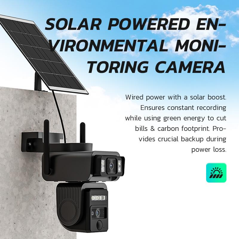 Dual-Lens Solar Security Camera Outdoor, 1080P Wireless WiFi CCTV with Auto Tracking, Color Night Vision, PIR Motion Detection & 2-Way Audio