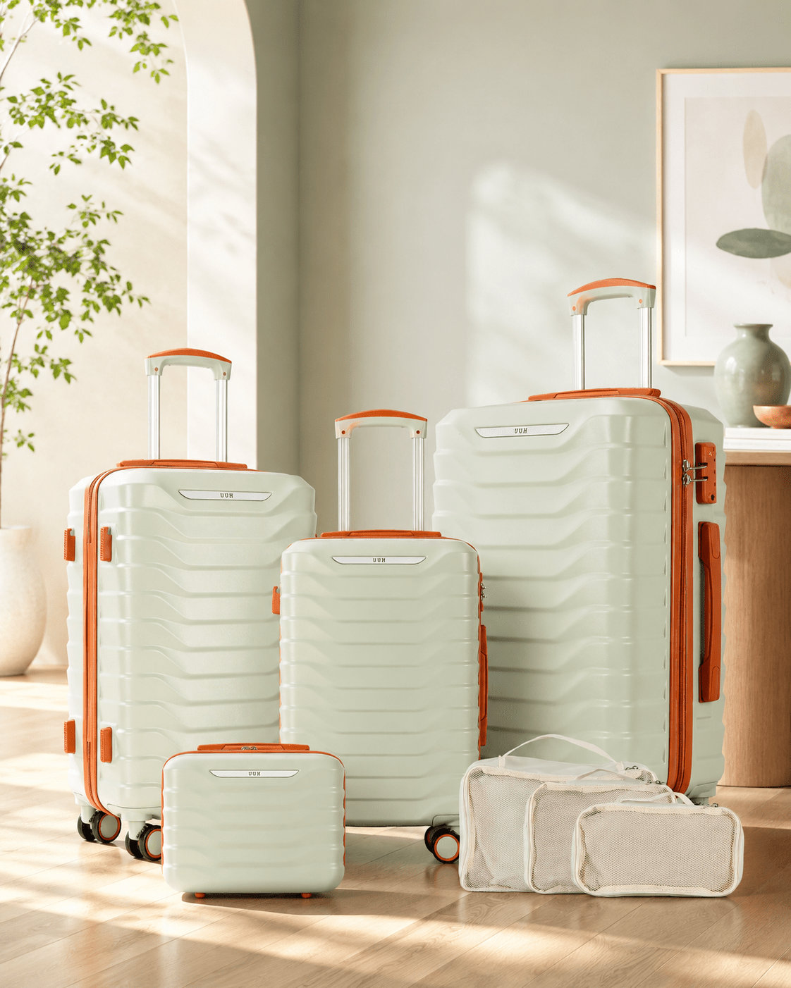 UUH 7 Piece Luggage Set Light Sage Green Hardshell Suitcases - UUH OFFICIAL - Luggage Set - UUH OFFICIAL